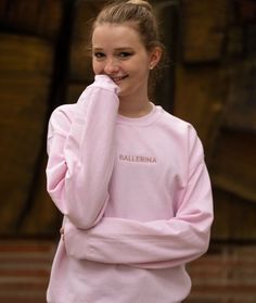 Ballerina embroidered crewneck sweatshirt in pale pink Cute Crewneck Sweatshirt, Cute Crewneck, Dance Tee, Matching Hoodies, Ballet Class, Indigo Colour, Tap Dance, Light Pink Color, Dance Class