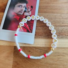 Inspirational White Handmade Friendship Bracelets, White Spiritual Bracelet For Valentine's Day, Bead Friendship Bracelet, Charles Leclerc Ferrari, Leclerc Ferrari