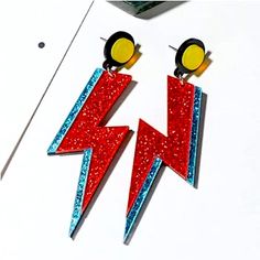 80s Women Acrylic Lighting Retro Earrings Dangle Earrings For Women Girls Party Accessories Jewelry, Lightning Bolt Earrings, Party Sunglasses, Accessory Jewelry, Precious Gift, Retro Earring, Glitter Earrings, Earrings Women, Accessories Handmade