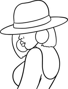 a black and white drawing of a woman wearing a hat with her hand on her hip