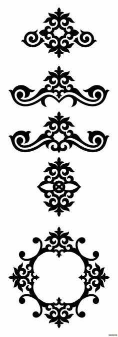 four different designs in black and white, each with an ornate design on the side