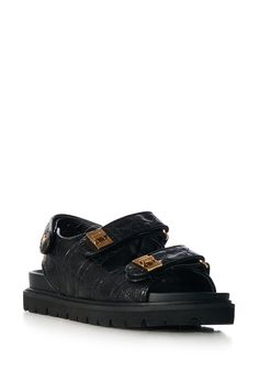 We love a successful merge of style and comfort. The AZALEA WANG Sandie Black Sandal is a classic faux leather sandal featuring an embroidered tonal upper, an open toe silhouette, a ridged rubber flatform sole, and adjustable velcro foot straps. Complete with faux gold metallic hardware, faux twist lock accents, and an adjustable velcro ankle strap. (all measurements are approximate from size 7) - Faux Leather Upper - Open Toe - Ridged Rubber Outer - Flatform Sole - .75” Sole Height - Imported Product ID: 395907 Azalea Wang, Black Sandals, Leather Sandals, Ankle Strap, Open Toe, Gold Metal, Leather Upper, Faux Leather, Size 7