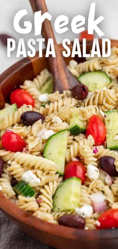 A close up view of a bowl of greek pasta salad. Pasta Salad With Feta Cheese, Rotini Pasta Salad, Mediterranean Pasta Salad, Feta Pasta Salad, Greek Pasta Salad, Cheese All, Stay At Home Chef, Feta Cheese Salad, Greek Salad Pasta