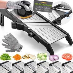 WHILE OTHER MANDOLINE SLICERS CAN BE DANGEROUS AND EVEN SLICE YOUR FINGERS, ours is the ONLY mandoline that comes with what you need for safely slicing veggies. No need to touch the blades - EVER. Ours is the only slicer that comes with what YOU NEED FOR SAFELY SLICING your veggies. Cut-resistant SAFETY GLOVES. A BLADE GUARD for storage. A FOOD HOLDER for slicing. A specially-designed BRUSH for cleaning. NO WORRIES about your fingers - cut veggies safely and easily. Kitchen Junk Drawer, Veggie Slicer, Watermelon And Feta, Kitchen Company