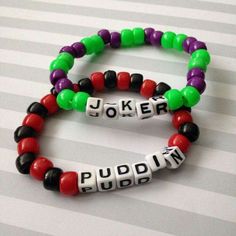 Halloween Kandi, The Joker And Harley Quinn, Rave Bracelets, Pulseras Kandi, Rave Kandi, Diy Kandi Bracelets, Pony Bead Bracelets, Diy Kandi, Kandi Ideas