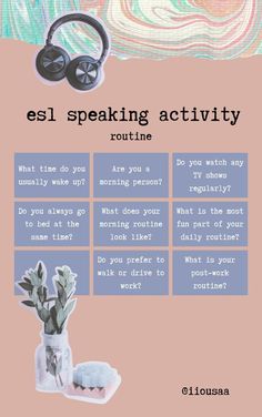 a poster with the words esl speaking activity in front of an image of a plant