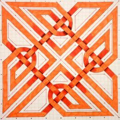 an orange and white drawing on paper with lines in the shape of squares, which appear to be interlocked