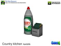 a bottle of laundry cleaner next to a trash can and cleaning sponges on a white background