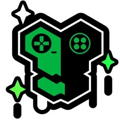 a green and black icon with stars around it that has the shape of a heart