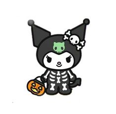 a cartoon cat with a skull on it's head sitting next to a pumpkin