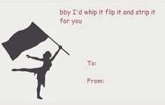 a girl holding a flag and saying, by i d whip it up and strip it for you to from