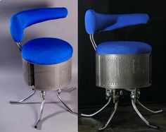 two different views of the same chair, one with blue upholstered back and one without