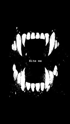 a black and white photo with the words bite me written in it's mouth