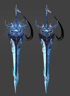 an image of two swords with blue lights on them