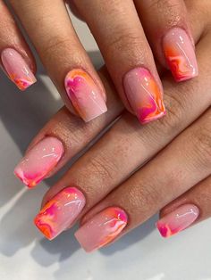 Multicolor  Collar    3D Nails Embellished   Nail,Hand & Foot Care Biab Nails Summer Holiday, Cute Summer Holiday Nails, Cool Nail Inspo Square, Nails Festival Summer, Simple Holiday Nails Summer, Vacation Inspired Nails, Holiday Nails Summer Acrylic 2024, Bright Colorful Nails, Holiday Nail Ideas Summer