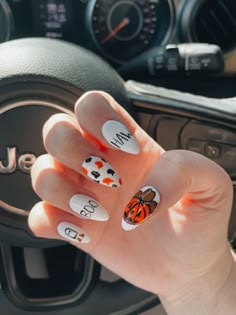 Boo Nail Art, Halloween Designs For Nails, Halloween Cow Print Nails, Fall Cow Nails, Halloween Western Nails, Country Halloween Nails