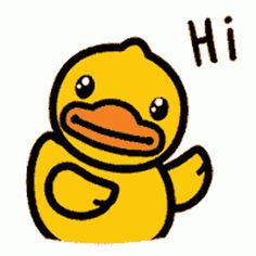 a yellow rubber duck with the words hi on it