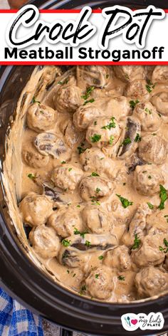 the crock pot meatball stroganoofff is ready to be eaten