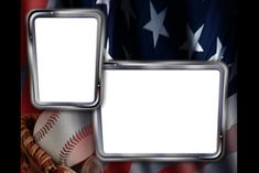 an american flag with baseballs and other sports items