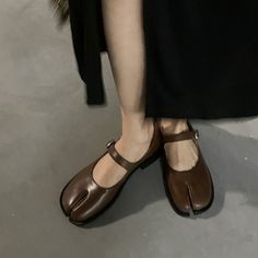 Color: Black, Size: 39 Tabi Mary Jane, Patchwork Boots, Rough Heels, Tabi Shoes, Elegant Sandals, Elegant Heels, Brown Leather Shoes, Brown Shoes, Leather Slippers