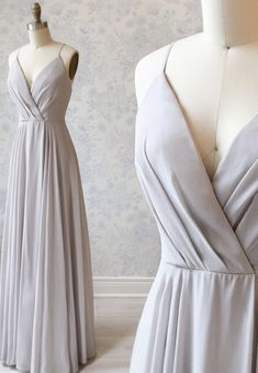 Gray Prom Dresses, Prom Dresses V Neck, Simple Evening Dress, Grey Evening Dresses, Grey Prom Dress, Prom Dresses Simple, Dress Display, Dresses V Neck, Cheap Evening Dresses