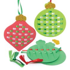 three christmas ornaments made out of construction paper