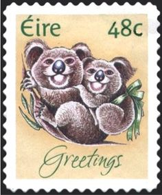 a stamp with two koalas on it