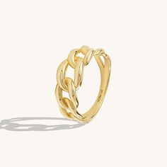 Make a bold statement with 14k real yellow gold Cuban Chain Statement Ring. This striking piece is perfect for those who seek for a conversation starter jewelry. Gold Cuban Chain, Sunburst Ring, Baguette Earring, Pave Wedding Bands, Dot Ring, Ideas Jewelry, Celtic Knot Ring, Gold Link Chain, Full Eternity Ring