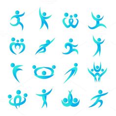 various blue people icons on white background