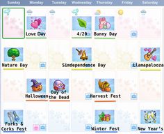 an image of a screen shot of the game's calendar