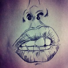 a pencil drawing of a mouth with teeth