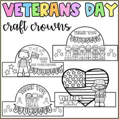 veterans day craft crowns for kids to color and cut out with the words, thank you veterans