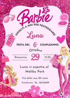 barbie birthday party with pink glitter background