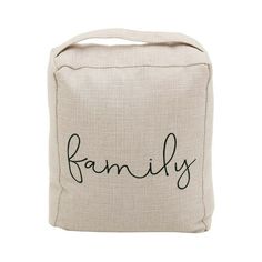 a small bag with the word family written on it's front and back side