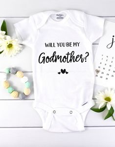 This is the most perfect will you be my godmother onesie ! #willyoubemygodmother God Mom Proposal Ideas, Godmother Onesie, Kids Fever, Baby Cooking, Baby Sewing Patterns, Baby Style, Baby Reveal, Baby Life