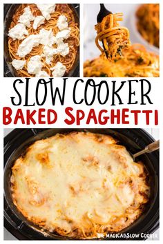 this slow cooker baked spaghetti recipe is so delicious and easy to make