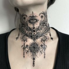 Unique Neck Tattoos For Females Tattoo Drafts Cute Female Chest Tattoos, Corset Tattoo Back, Back Of Neck Eye Tattoo, Elegant Neck Tattoos For Women, Girly Throat Tattoo, Unique Leo Tattoos For Women, Best Neck Tattoos For Women, Shoulder Neck Tattoos Women, Unique Neck Tattoos Women