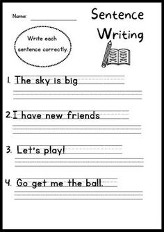 sentence writing worksheet for kids with pictures and words on the page, which includes two