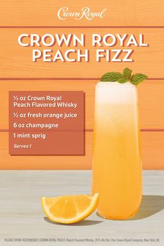 an advertisement for crown royal peach fizz