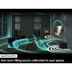 an image of a living room setting with sound effects on the walls and flooring