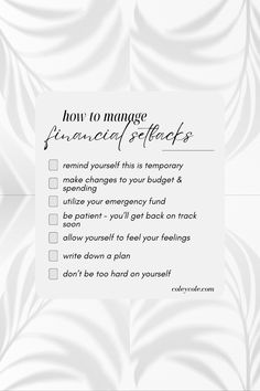 a piece of paper with the words how to manage financial selfies