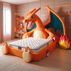 an inflatable bed with a dragon on it