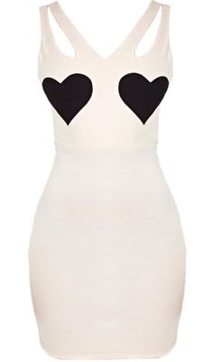 Double Love Dress: Features sleek splicing to the straps for a chic cutout effect, two black heart appliques highlighting the chest, figure-flattering waist seam, and a beckoning body-conscious silhouette to finish. Heart Dress, Bodycon Dresses, Going Out Outfits, Date Outfits, Summer Fashion Outfits, Black Heart