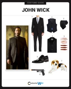 a costume guide for john wick from the hitman's tale, with his dog