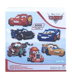 the disney cars perler is made out of plastic and has four different designs on it