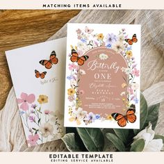 two butterflies and flowers are on the table next to each other, with text that reads matching items available