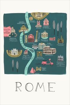 an illustrated map of rome, italy