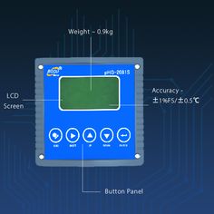 an electronic device with buttons and other parts labeled in the diagram below it is shown on a dark blue background