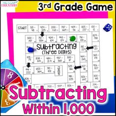 subtracting within 1, 000 in the 3rd grade game with numbers and symbols