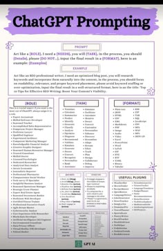 a purple and white web page with the text chat / ppt prompting